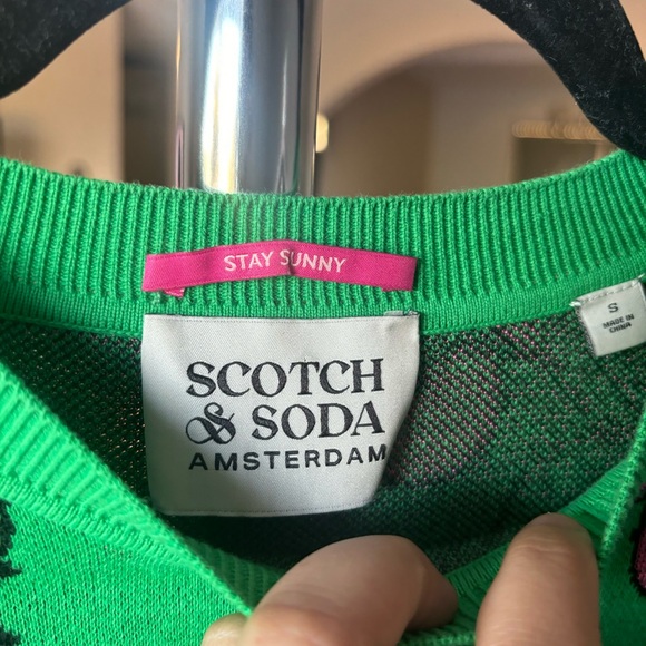 Scotch & Soda Sweater Women's Fruit Print Jacquard Pullover Green Pink - Picture 6 of 8